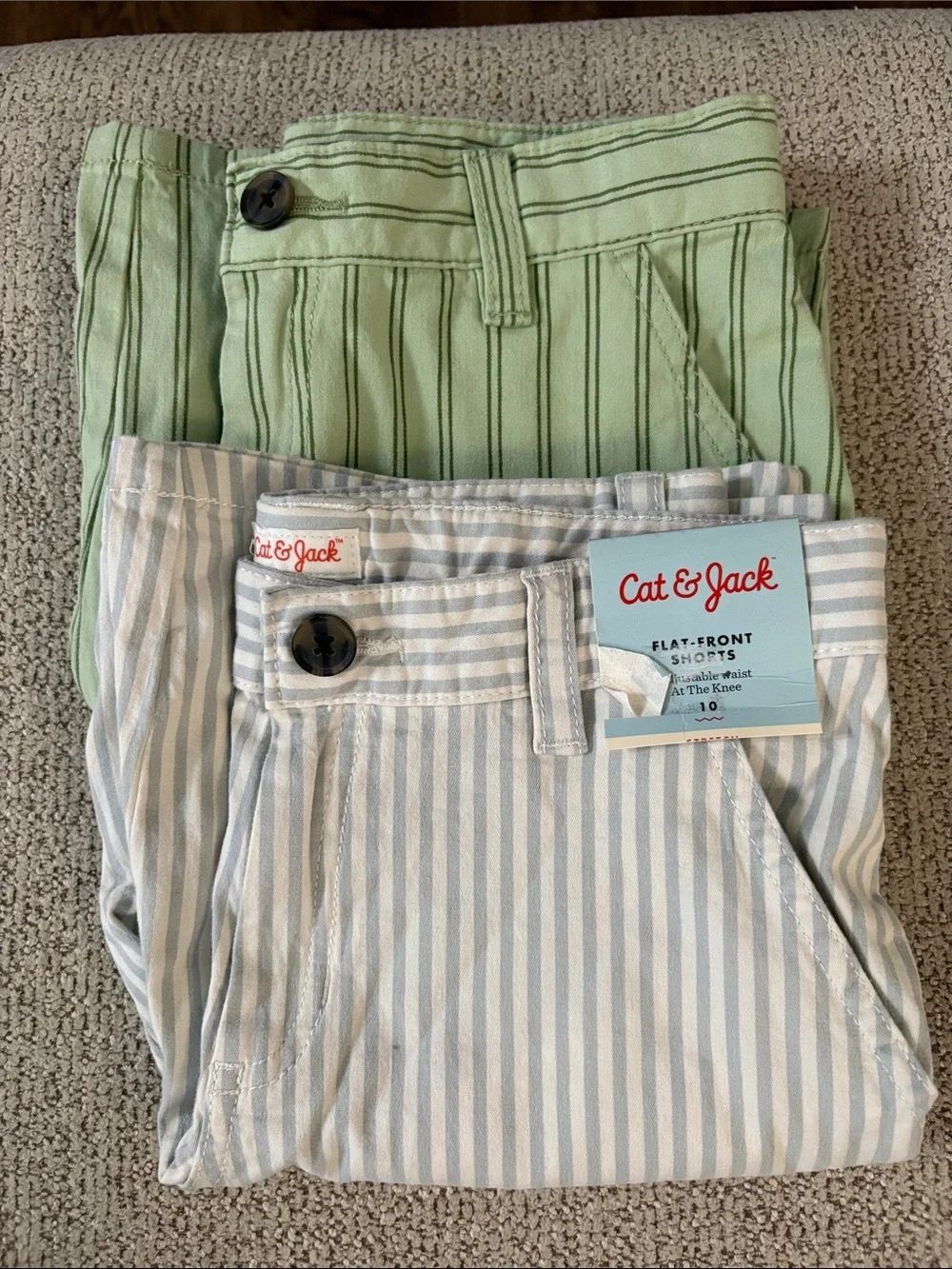 2 pr. Cat & Jack Green and Light Blue Striped Kids Shorts - 2-Pack Size 10